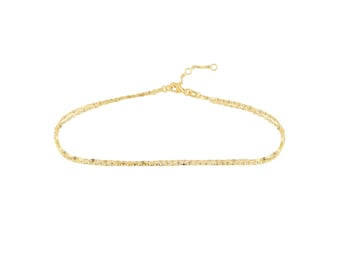 2mm Adjustable Valentino & Hammered Forzentina Anklet Real 14K Yellow Gold