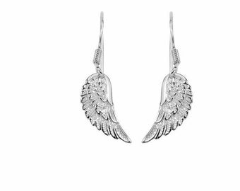 1" 27mm Angel Wing Drop Earrings Real Sterling Silver 925