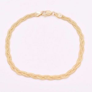 Triple Woven Braided Fox Tail Wheat Bracelet Real Solid 14K Yellow Gold 7"