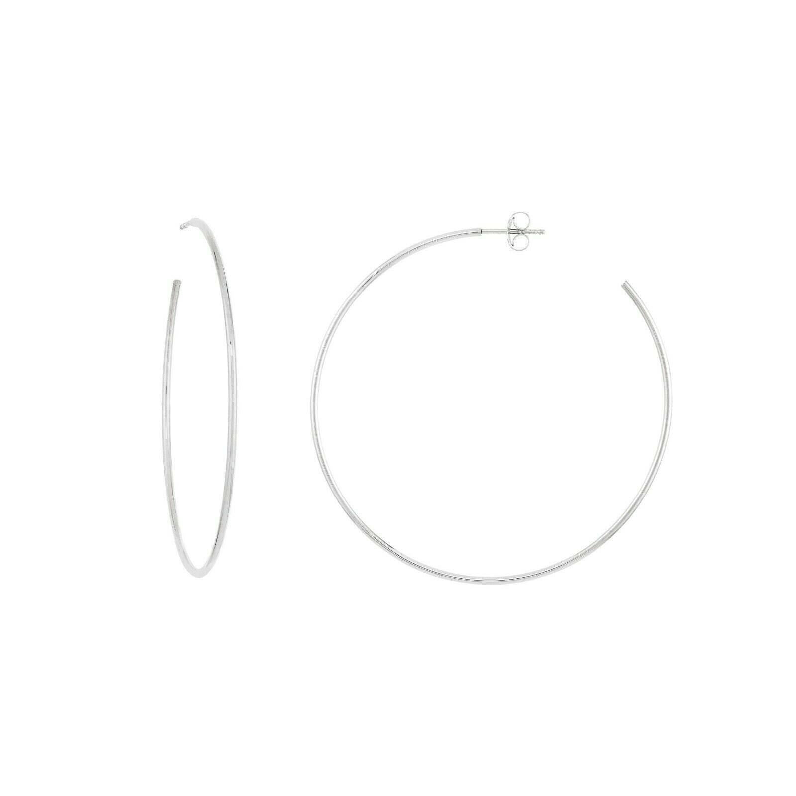 14k White Gold 1.5mm Polished Flat Oval Hoop Earrings 14k White Gold 1.5mm Polished Flat Oval Hoop Earrings