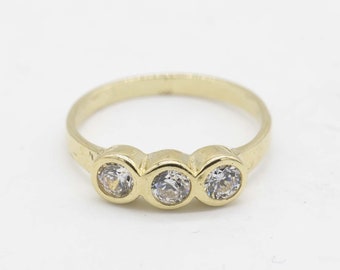 Kids Three-Stone CZ Pinky Ring Real 10K Yellow Gold Size 3