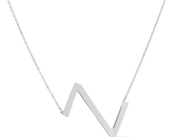 Adjustable Large Block Letter Initial Z Chain Necklace Sterling Silver 925