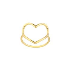 Plain Shiny Open Heart Ring Real Solid 14K Yellow Gold