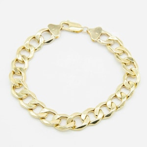 11mm Plain Shiny Miami Curb Cuban Chain Bracelet Real 10K Yellow Gold 8.5"