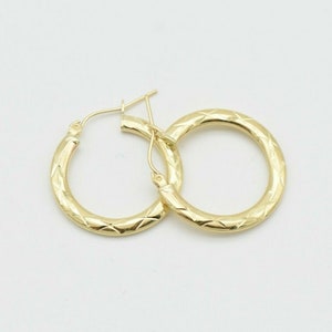1&quot; Diamond Cut Hoop Earrings Real 10K Yellow Gold