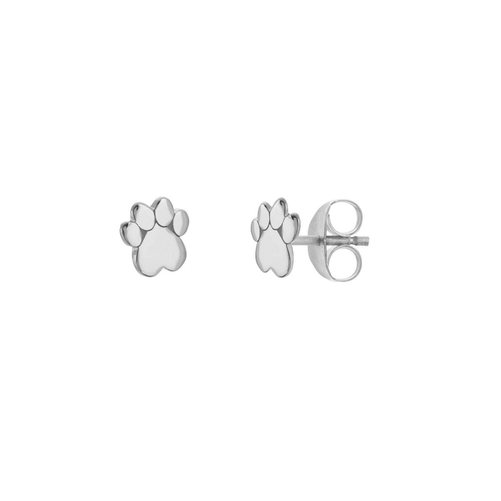 Heart Dog Paw Stud Earring Real 14K White Gold
