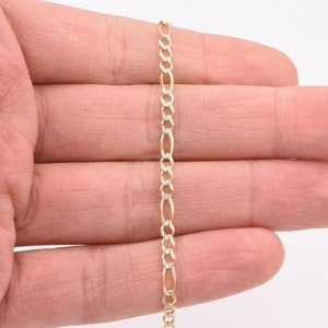 3.5mm Figaro Link Bracelet Pave Two Tone Real SOLID 10K Yellow White Gold