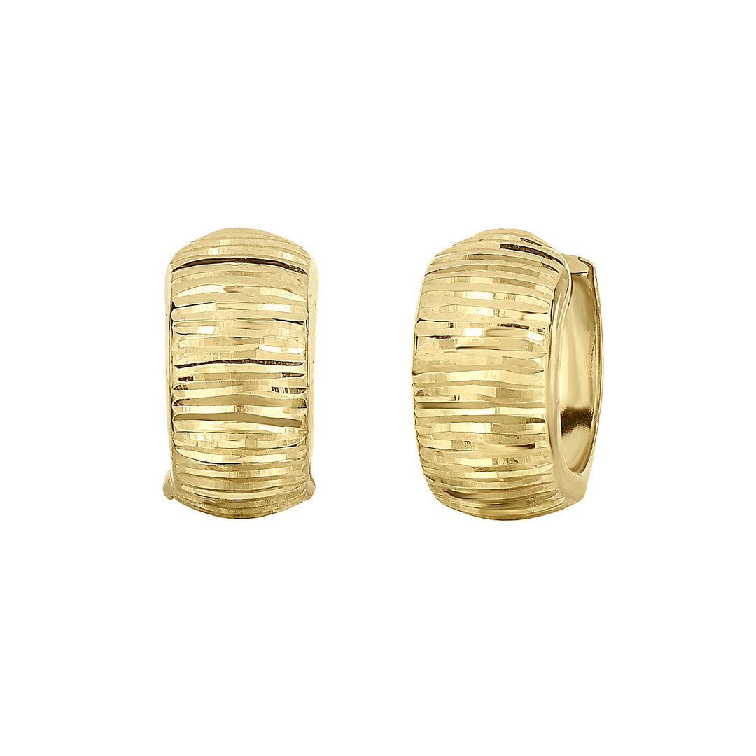 Diamond Cut Shiny Huggie Reversible Hoop Earrings Real 10K Yellow Gold - Etsy
