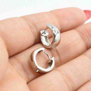 5/8" Mini Shiny Huggies Hoop Earrings 14K White Gold Clad Sterling Silver 925