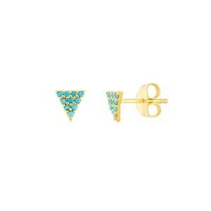 Nano Turquoise Pyramid Earrings Real 14K Yellow Gold