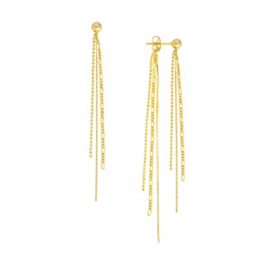 3&quot; Mixed Tassel Front & Back Earrings Real 14K Yellow Gold