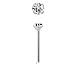 Nose Bone Ring Small Micro 1.5mm Clear CZ Prong Set 22G 925 Sterling Silver