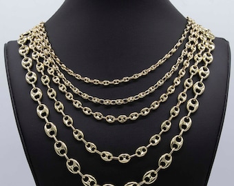 Puffed Mariner Anchor Link Chain Necklace Real 14K Yellow Gold All Sizes