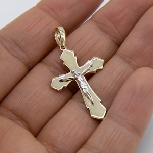 1 1/2&quot; Polished Jesus Cross Crucifix Pendant Solid Real 14K Yellow White Gold