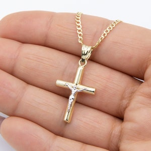 1 1/4&quot; Gesù Croce Crocifisso Ciondolo e Collana a Catena Vero Oro Giallo Bianco 10K