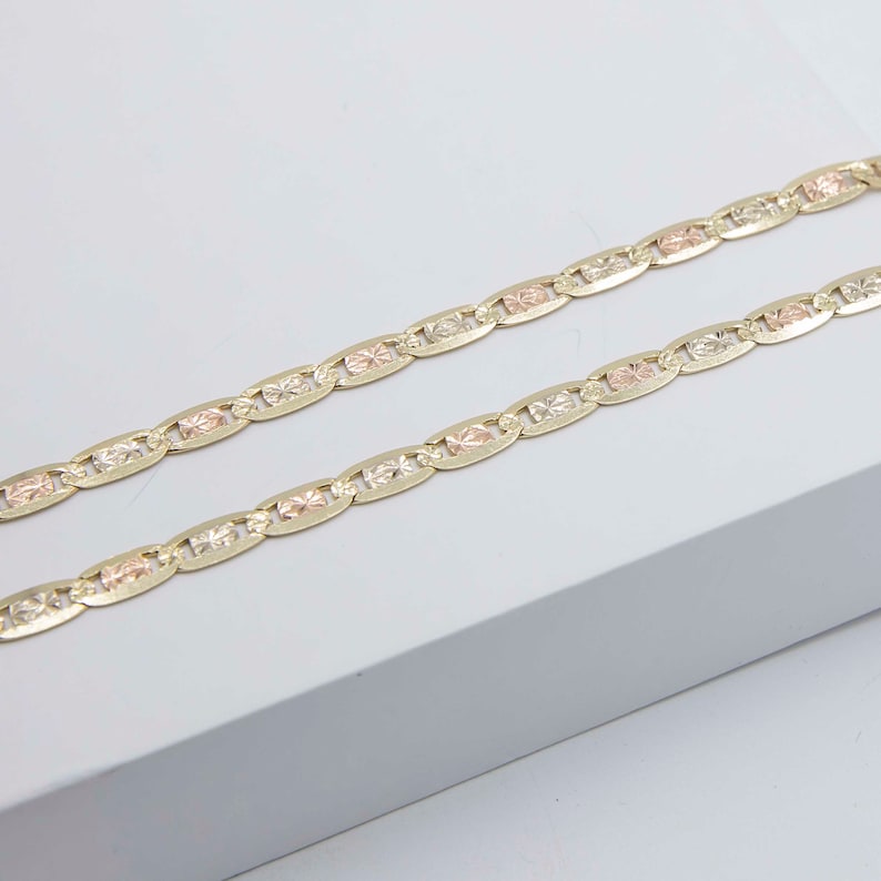 Textured Valentino Link Chain Necklace Real 14K Tri-Color Gold All Sizes image 3