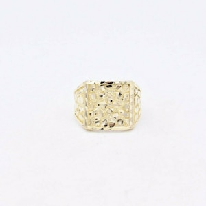 Men&#39;s Textured Nugget Square Ring Real Solid 10K Yellow Gold Size 9.5