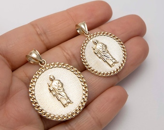 Colgante con medallón de San Judas Tadeo en oro amarillo auténtico de 10 quilates en todos los tamaños