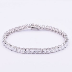 5 mm Quadrat Princess Cut Tennis Armband Echt Sterling Silber 925