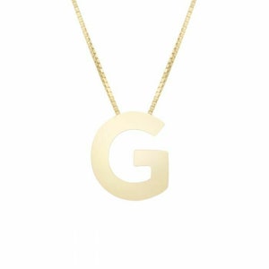 Colar com corrente de caixa G inicial em letra de bloco em ouro amarelo 14K real 18"