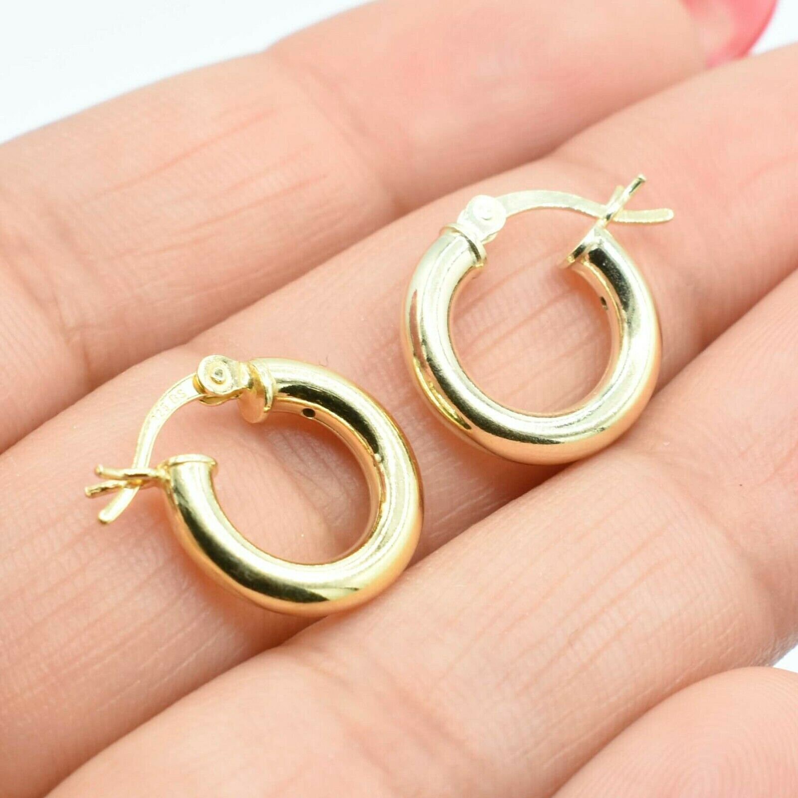6 X 50 Mm Schlichte Glänzende Polierte Creolen 14K Gelbgold Plattiert Silber 925 - Österreich