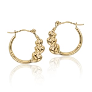 5/8&quot; Graduated Heart Hoop Earrings Real 14K Yellow Gold