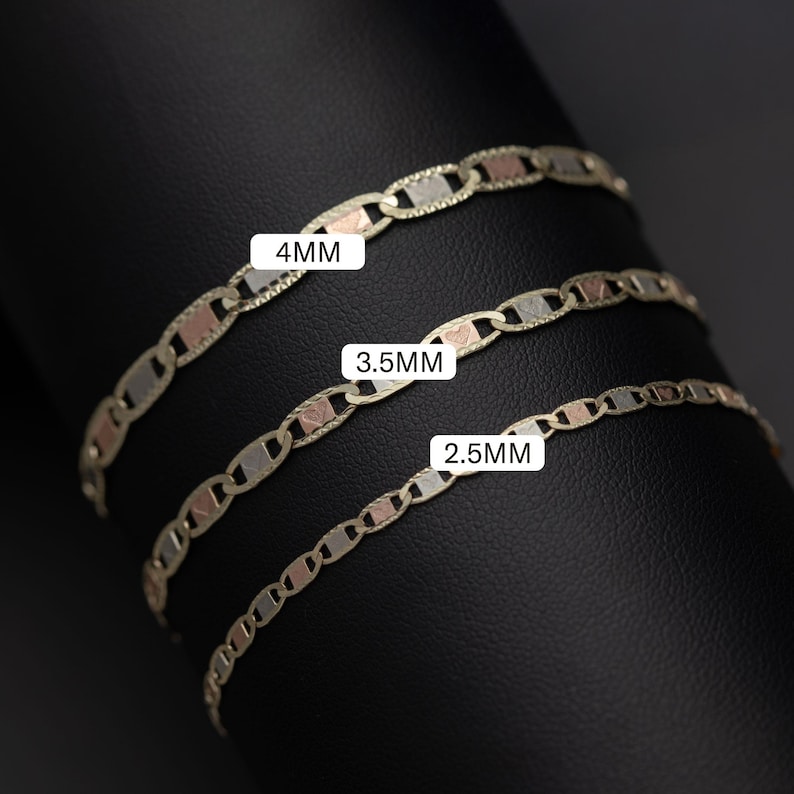 10K GOLD Heart Textured Valentino Link Bracelet Tri-Color Gold All Sizes image 6