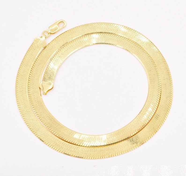 9mm Flexible Herringbone Chain Necklace Solid 14K Yellow Gold Etsy