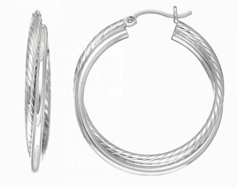 1 1/4" Diamond Cut Round Double Twist Hoop Earrings 925 Sterling Silver