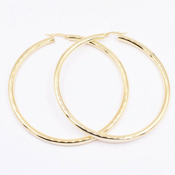 6x50mm Plain Shiny Polished Hoop Earrings 14K Yellow Gold Clad Silver 925