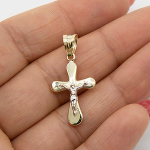 1 1/4&quot; Two-Tone Jesus Crucifix Shiny Cross Pendant Real 10K Yellow White Gold