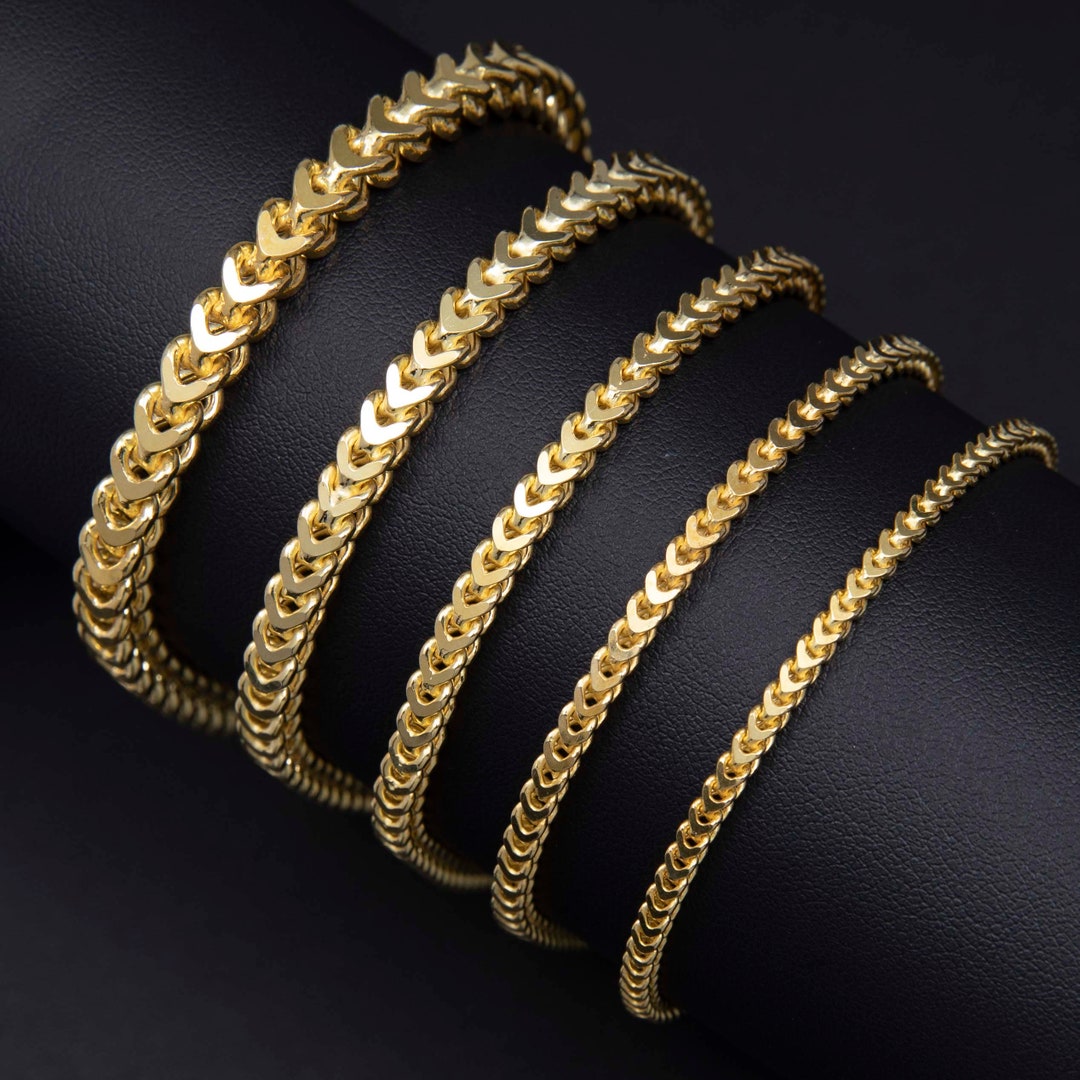 Franco Pulsera de cadena 14K Oro amarillo revestido de plata - Etsy México