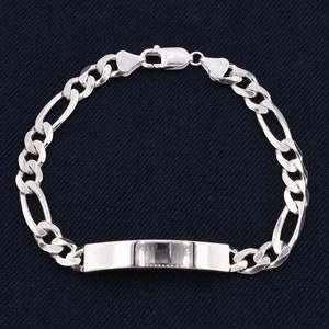 7mm Engravable Solid Figaro ID Chain Bracelet Real Sterling Silver 925 ALL SIZES