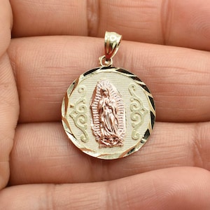 1&quot; Nuestra Señora de Guadalupe Medallion Pendant Real 10K Yellow Rose Gold