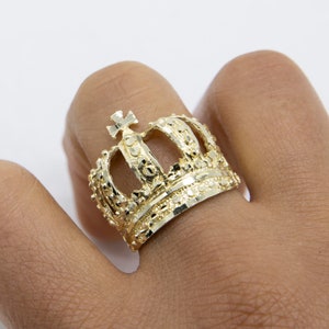 Diamond-Cut Nugget Crown Ring Solid 10K Yellow Gold All Sizes