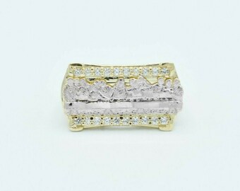 Rectangle Textured CZ Last Supper Open Sides Ring Real Solid 10K