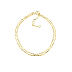 1.6mm Valentino and Hammered Forzentina Chain Bracelet Real 14K Yellow Gold 7 1/2" image 1