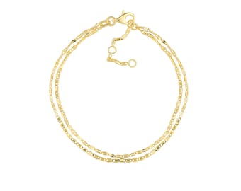 Pulsera de cadena Valentino y Forzentina martillada de 1,6 mm en oro amarillo auténtico de 14 quilates de 18,5 cm.