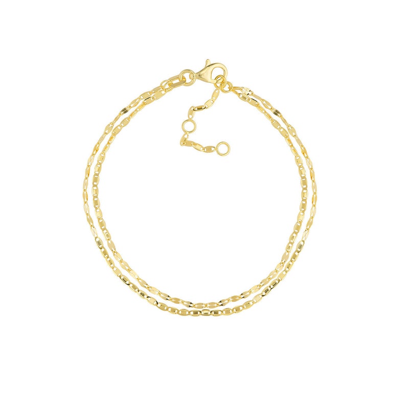1.6mm Valentino and Hammered Forzentina Chain Bracelet Real 14K Yellow Gold 7 1/2" image 1