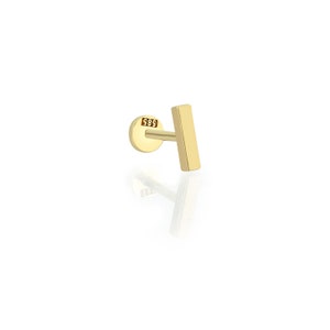 Shiny Bar Minimalist Tragus Ear Piercing Stud Solid Real 14K Yellow Gold