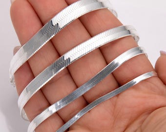 Sterling Silver 925 Flexible Herringbone Anklet Italy ALL SIZES