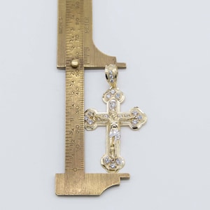 10k Yellow Gold Crown Cross Pendant with Rhodium, Fleur-de-Lis 10k Yellow Gold Crown Cross Pendant with Rhodium, Fleur-de-Lis
