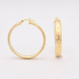 1.5&quot; 40mm X 6mm Diamond Cut Round Hoop Earrings 14K Yellow Gold Clad 925