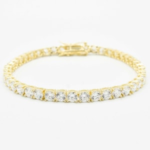 4mm CZ Round Cut CZ Tennis Bracelet Real 14K Yellow Gold Clad Sterling Silver