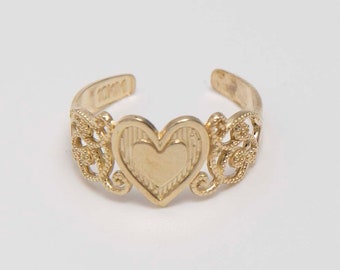 Milgrain Design Heart Toe Ring Real Solid 10K Yellow Gold