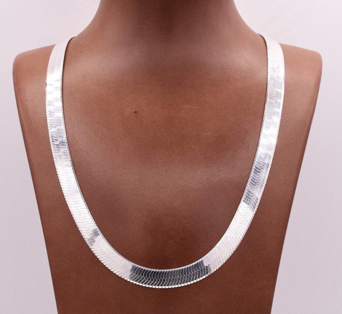 Wide sterling deals silver herringbone necklace