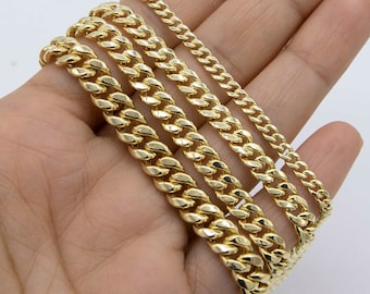 Tobillera de cadena de eslabones cubanos de Miami en oro amarillo auténtico de 14 quilates, todos los tamaños