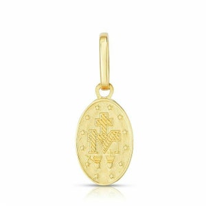 7/8 Satin Miraculous Religious Medal Pendant Real 14K Yellow Gold 0.9g ...