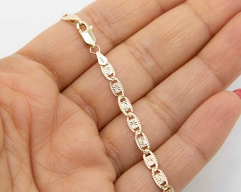 4mm Textured Two-Tone Valentino Mariner Anklet Real 10K Yellow Rose Gold