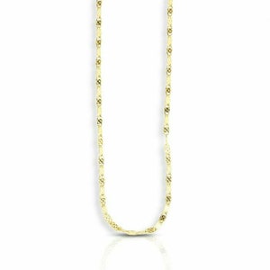 May include: A gold chain necklace with a delicate, textured design. The chain is made of small, oval-shaped links.